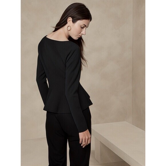 Zara Top Womens Sz XS Black Ponte Peplum Modest Classic Casual Preppy Blouse New - Picture 2 of 16